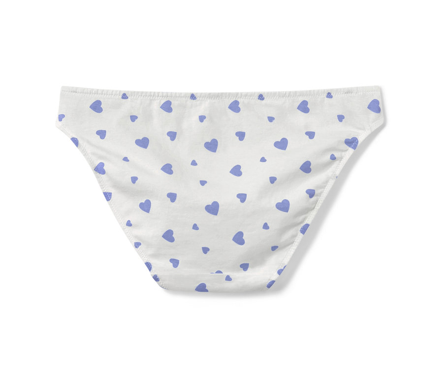 Białe figi z niebieskimi serduszkami. Figi, 5 par, w serduszka.