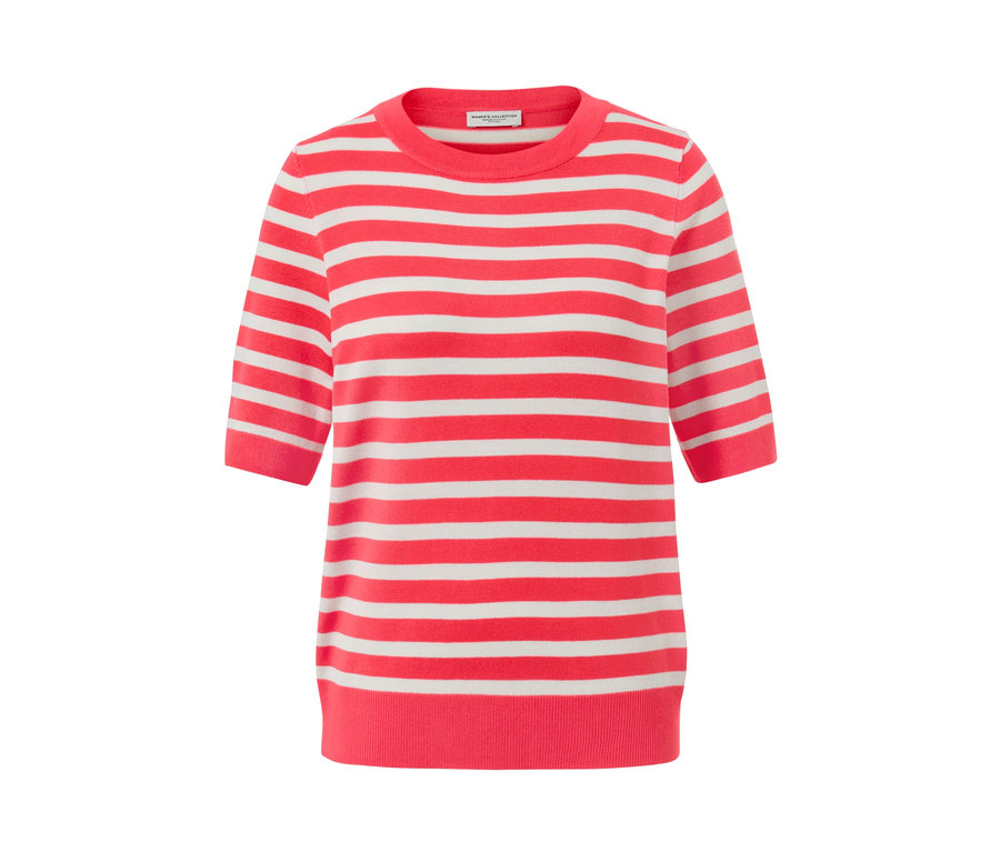 Sweter w paski z delikatnej dzianiny z krótkimi rękawami.