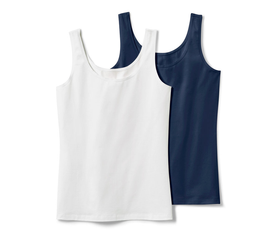 Dwa podkoszulki, granatowy i biały.