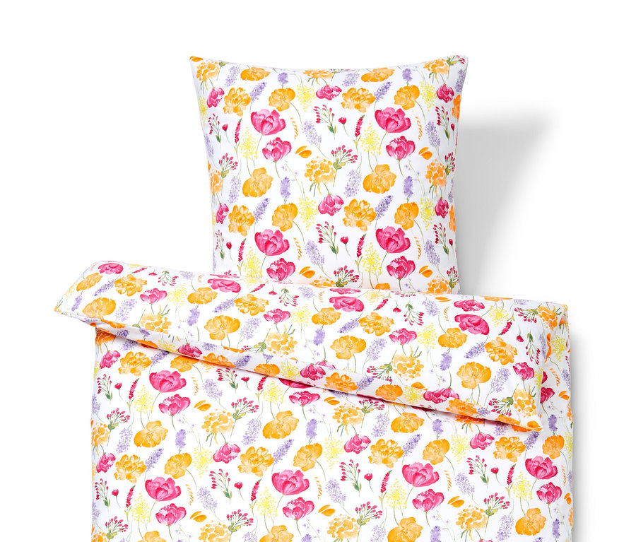 Pościel z mikrowłókna w kwiatowy wzór składająca się z poszewki na poduszkę i kołdrę.