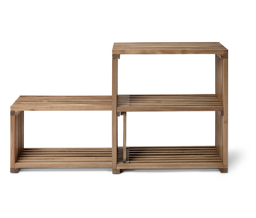 Dwu częściowy drewniany regał z listwami.