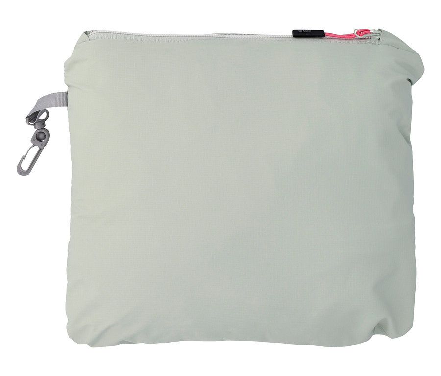 Jasnozielona, prostokątna torba transportowa z srebrnym zamkiem błyskawicznym i karabińczykiem.