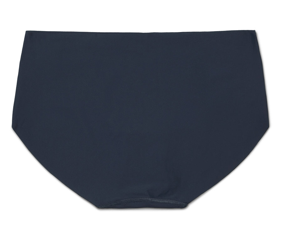 Granatowe majtki z wysokim stanem na białym tle.