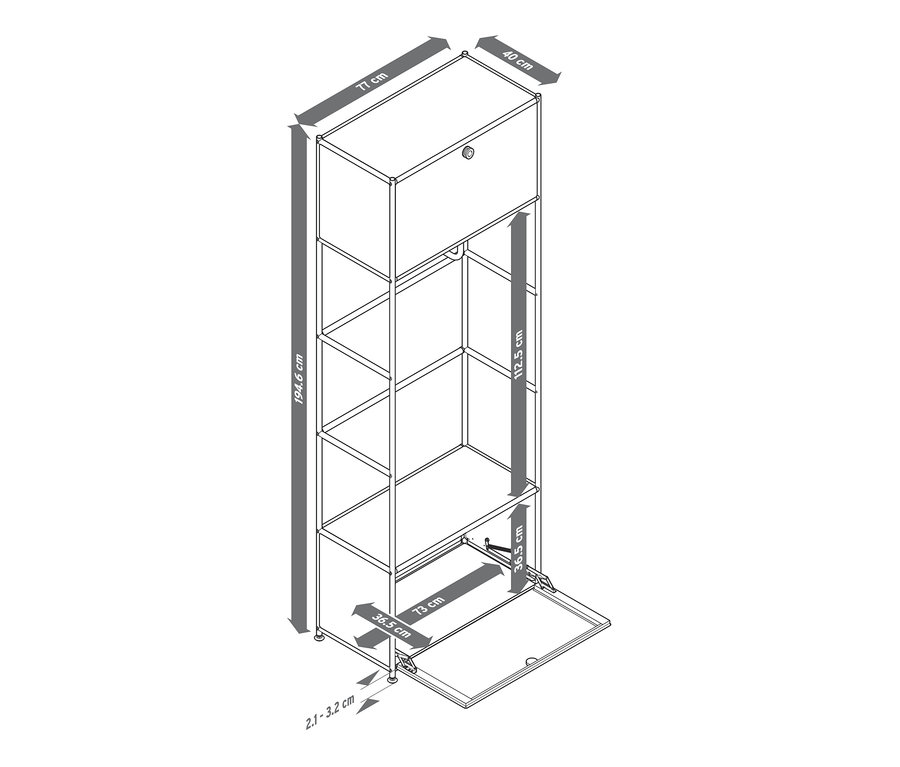 Rysunek metalowej garderoby »CN3« z wymiarami.
