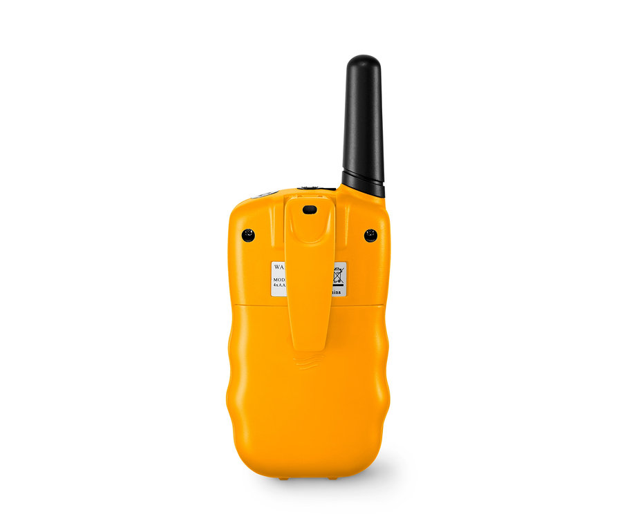 Widok z tyłu żółtego walkie-talkie, 2 sztuki.