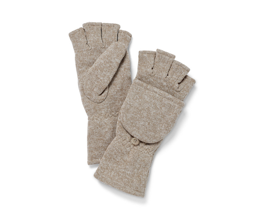 Beżowe rękawice-łapawice z dzianiny polarowej.