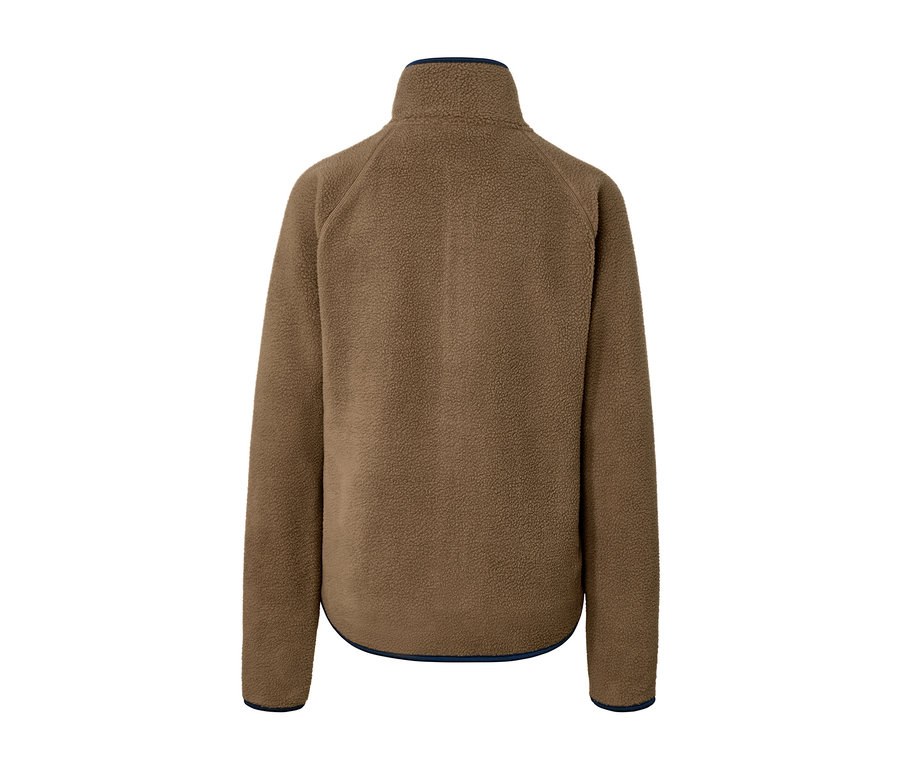 Brązowa rozpinana bluza pluszowa z długimi rękawami.