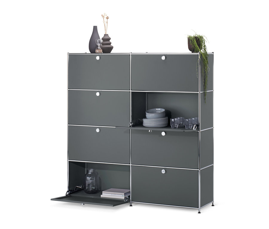 Szara szafka typu highboard »CN3« z 8 klapami.