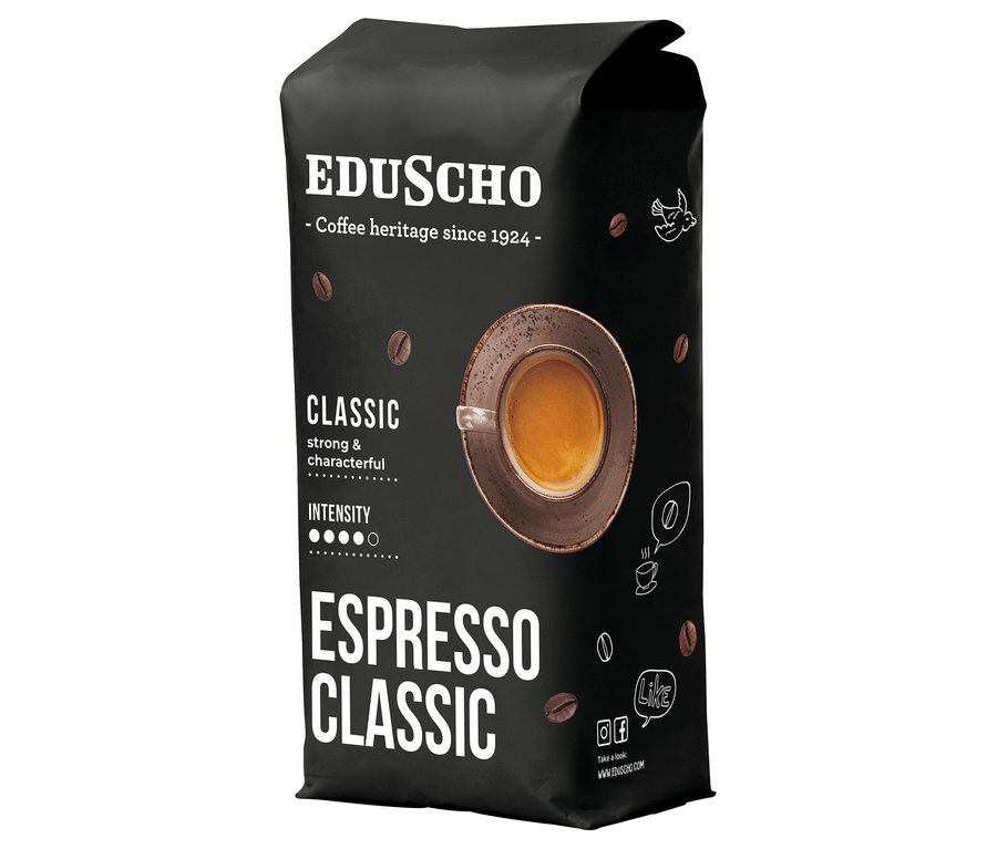 Czarne opakowanie kawy ziarnistej Eduscho Espresso Classic, 1000 g.