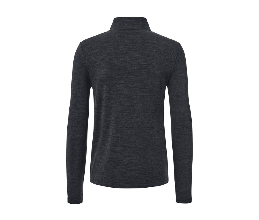 Ciemnoszara koszulka funkcyjna z długim rękawem z wełną z certyfikatem RWS, widziana od tyłu.