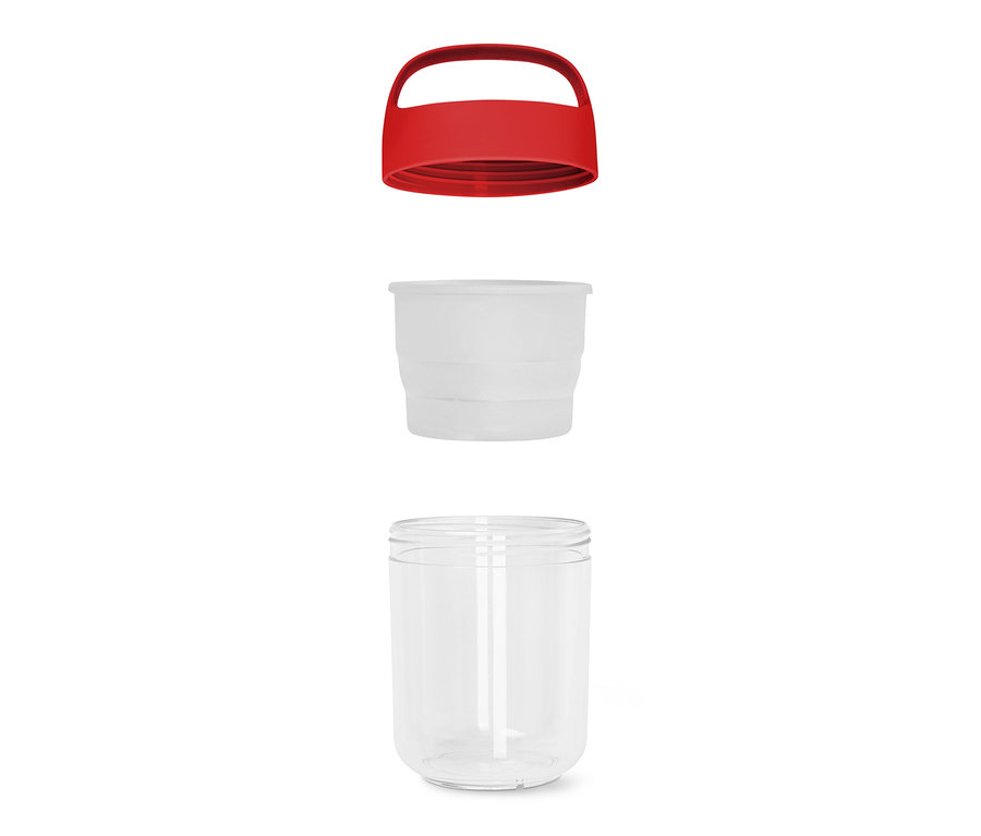 Rozłożony słoik z czerwoną pokrywką i białą wkładką.