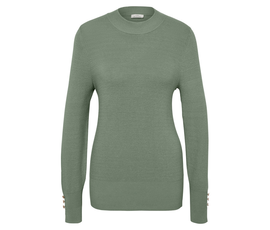Sweter z cienkiej dzianiny, szałwiowy.
