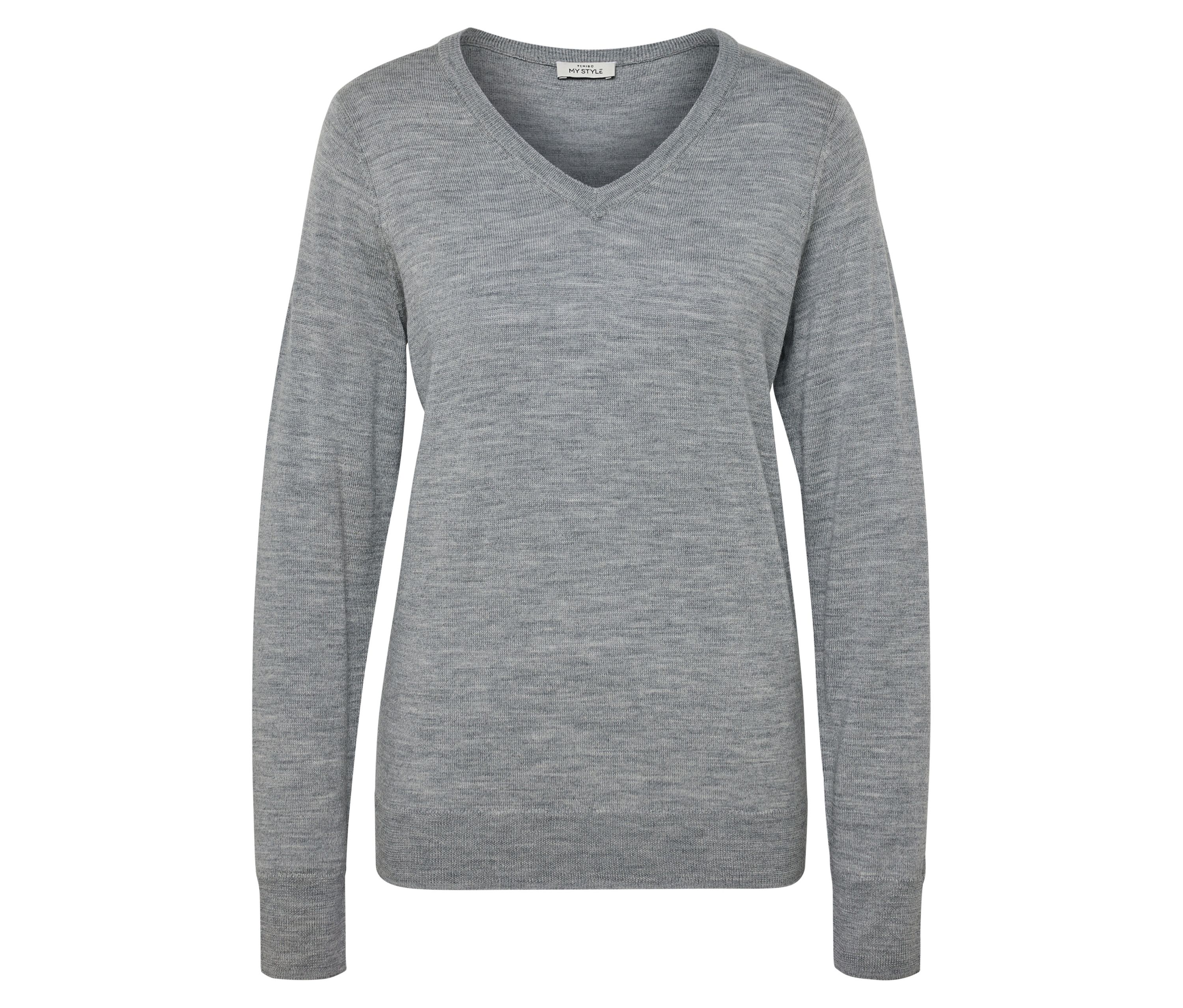 Tchibo - Sweter z cienkiej dzianiny z wełny merino, szary