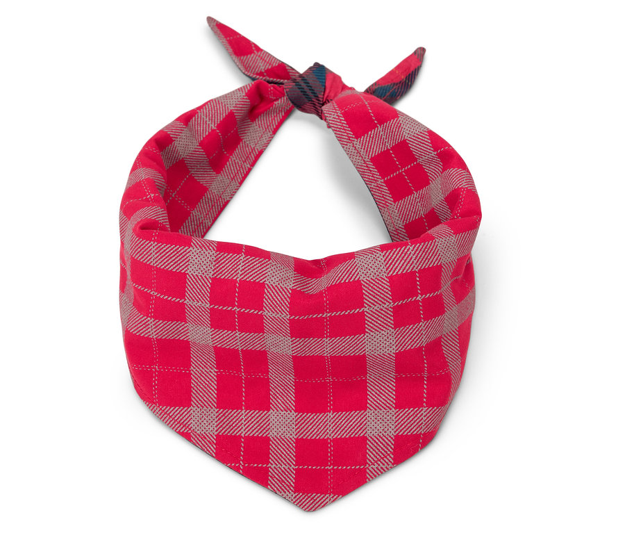 Czerwona bandana w kratę.