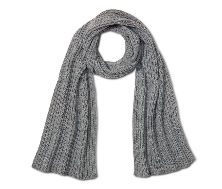 Szalik męski z dzianiny w kolorze szarym.