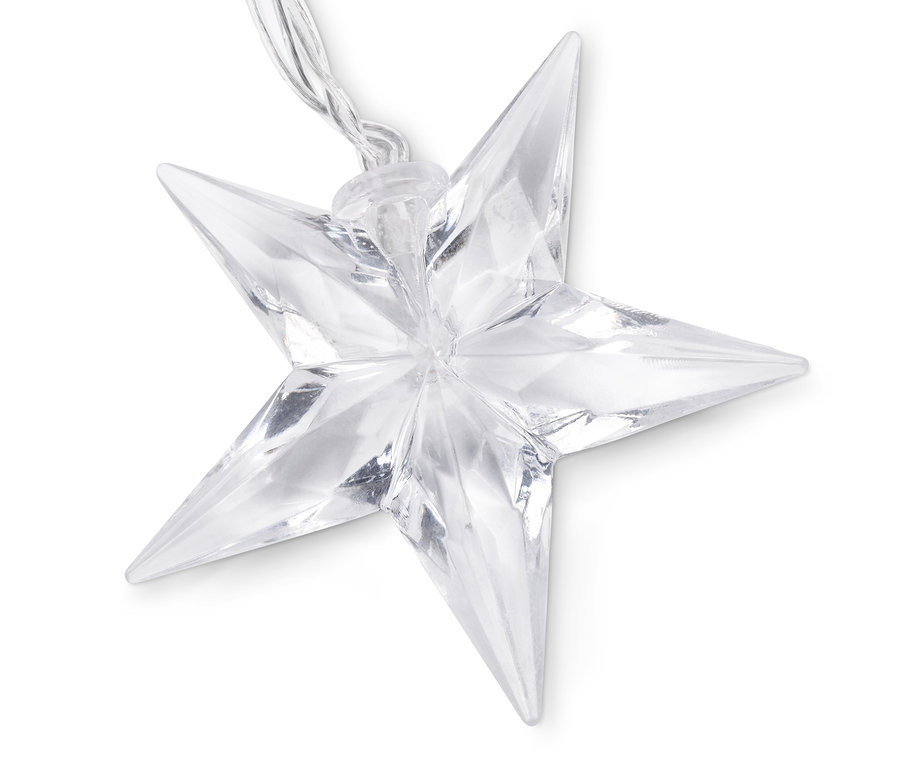 Szczegół solarny łańcuch świetlny z pojedynczą przezroczystą gwiazdą.