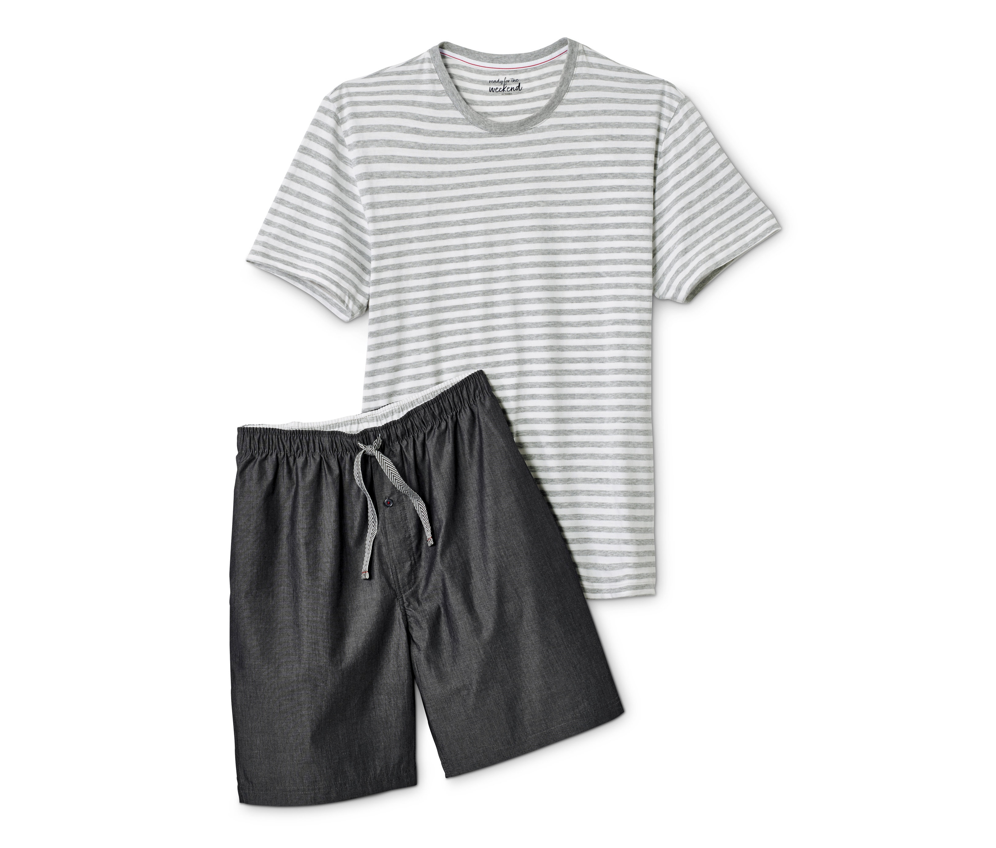 Tchibo - Piżama z koszulką i krótkimi spodenkami z tkaniny Chambray, czarny/biały