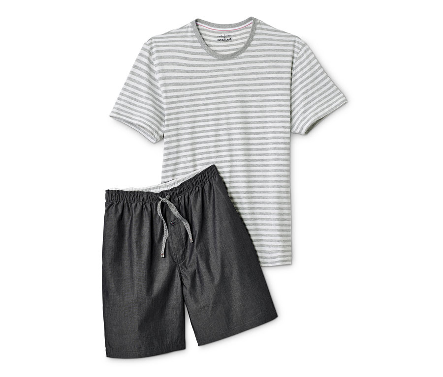 Piżama z koszulką w szaro-białe paski i krótkimi spodenkami z tkaniny Chambray.