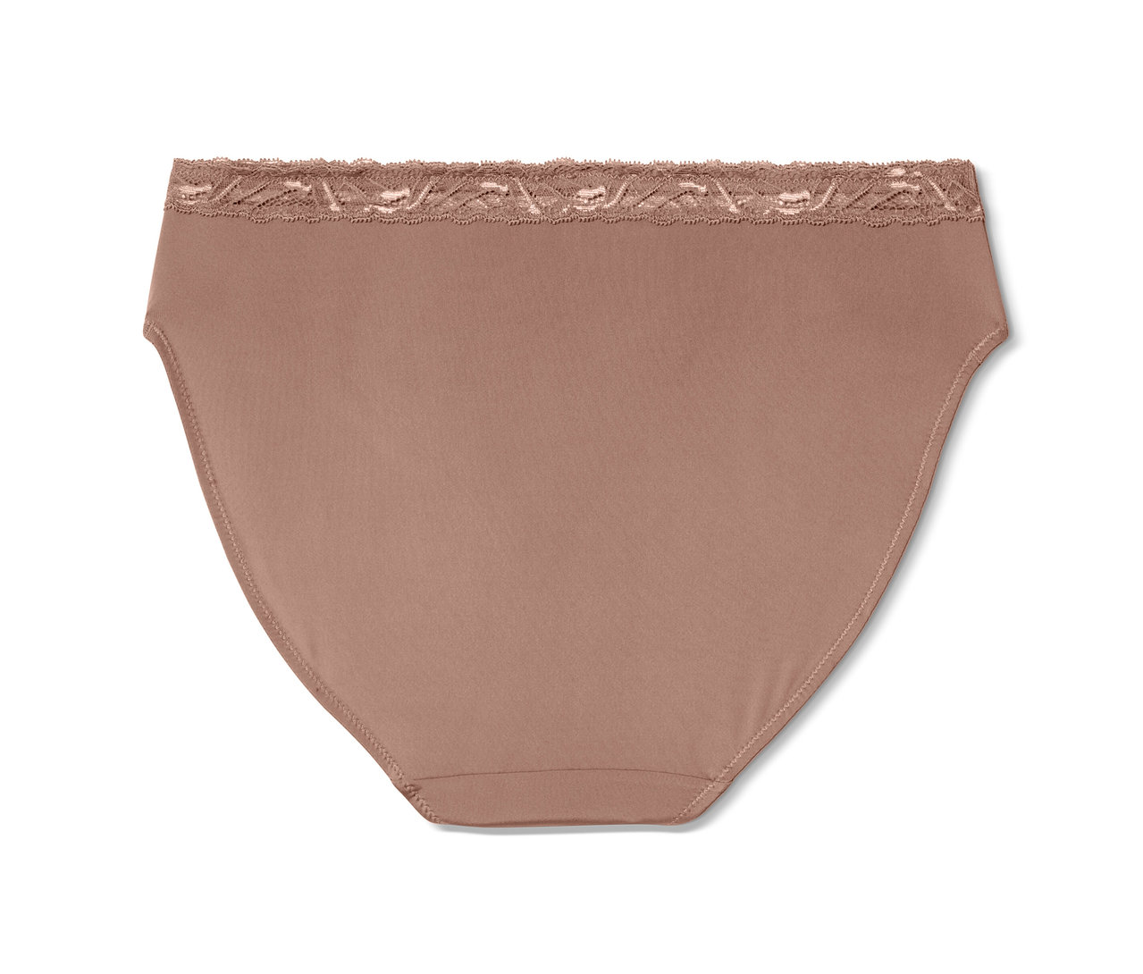 Beżowe figi z koronką w pasie.
