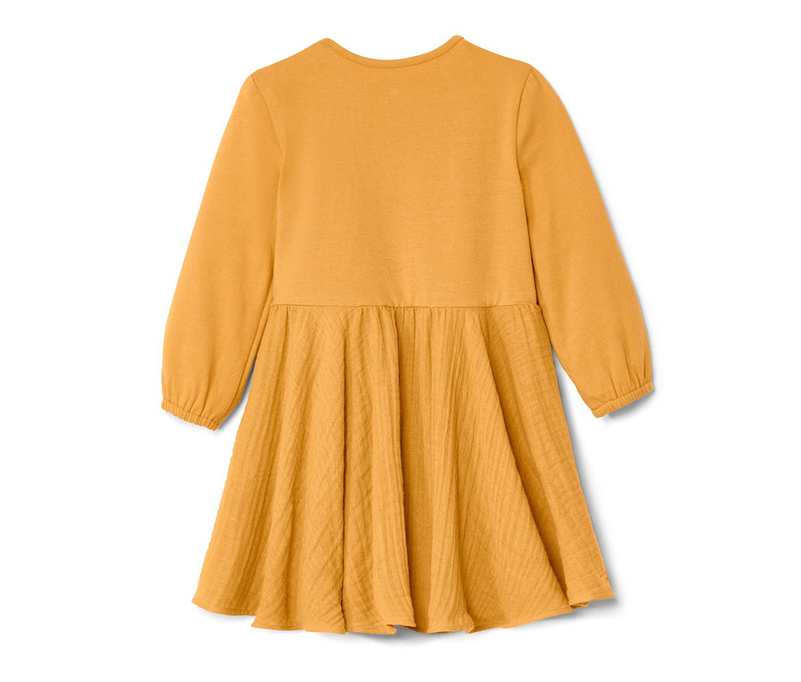 Żółta sukienka niemowlęca z długim rękawem.