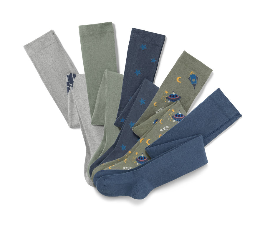 Rozłożone rajstopy bawełniane, 5 par, z motywem kosmosu.