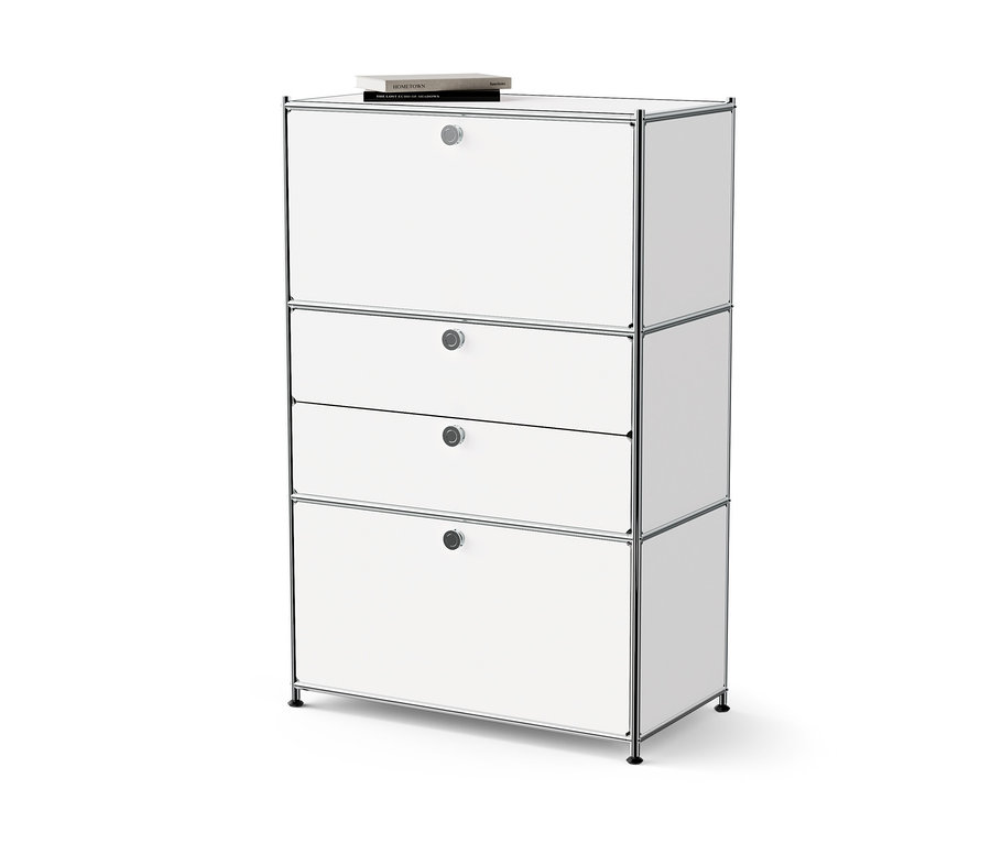 Biała metalowa komoda „CN3” z 2 klapami i 2 szufladami.