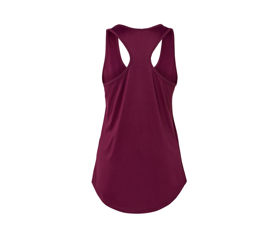 Widok z tyłu różowego i jagodowego topu funkcyjnego z 2-częściowego zestawu.