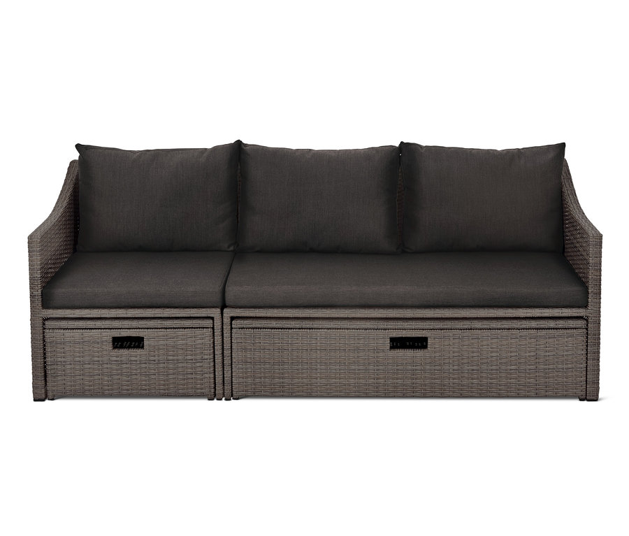 Rozkładana sofa »Thore« z miejscem do przechowywania i szarymi poduszkami.
