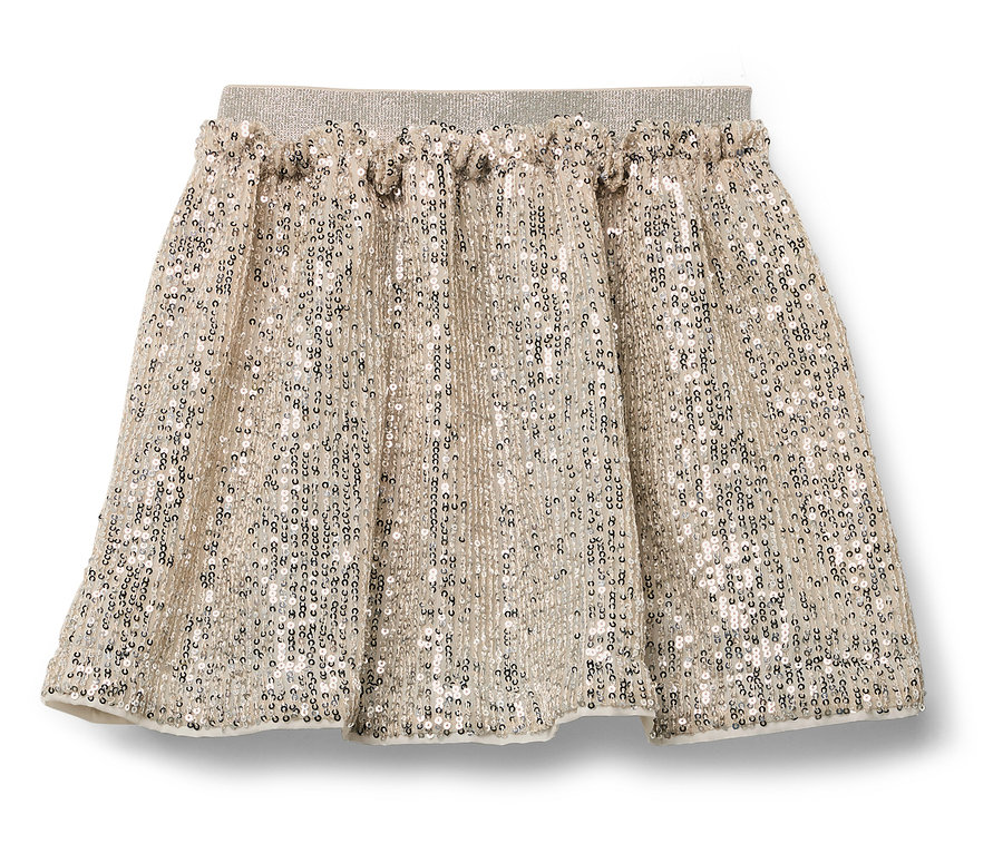 Złota spódnica z cekinami i elastyczną talią.
