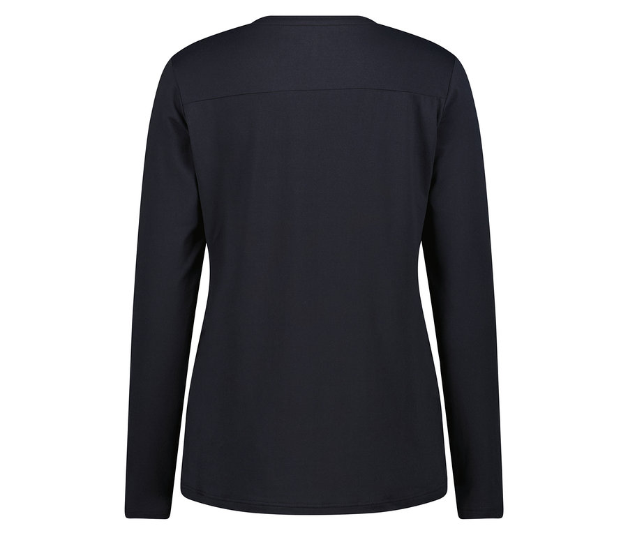 Granatowa bluzka damska z długimi rękawami, widok z tyłu.