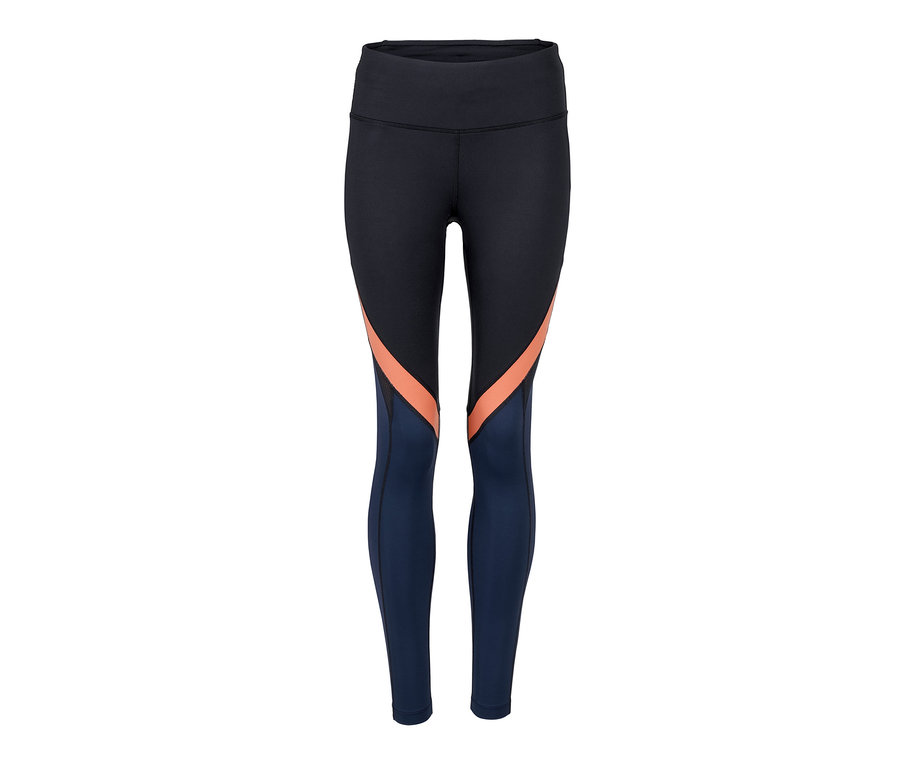 Czarne legginsy sportowe w szerokie pasy.