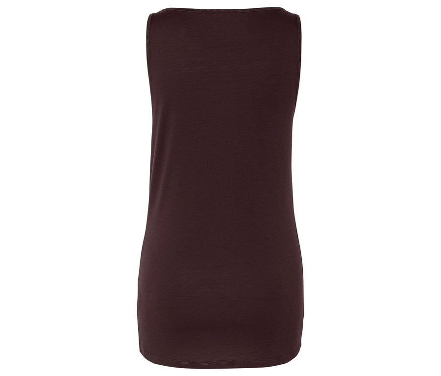 Burgundowa bluzka bez rękawów.
