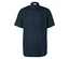 Granatowa koszula z krótkim rękawem i kieszenią na piersi.