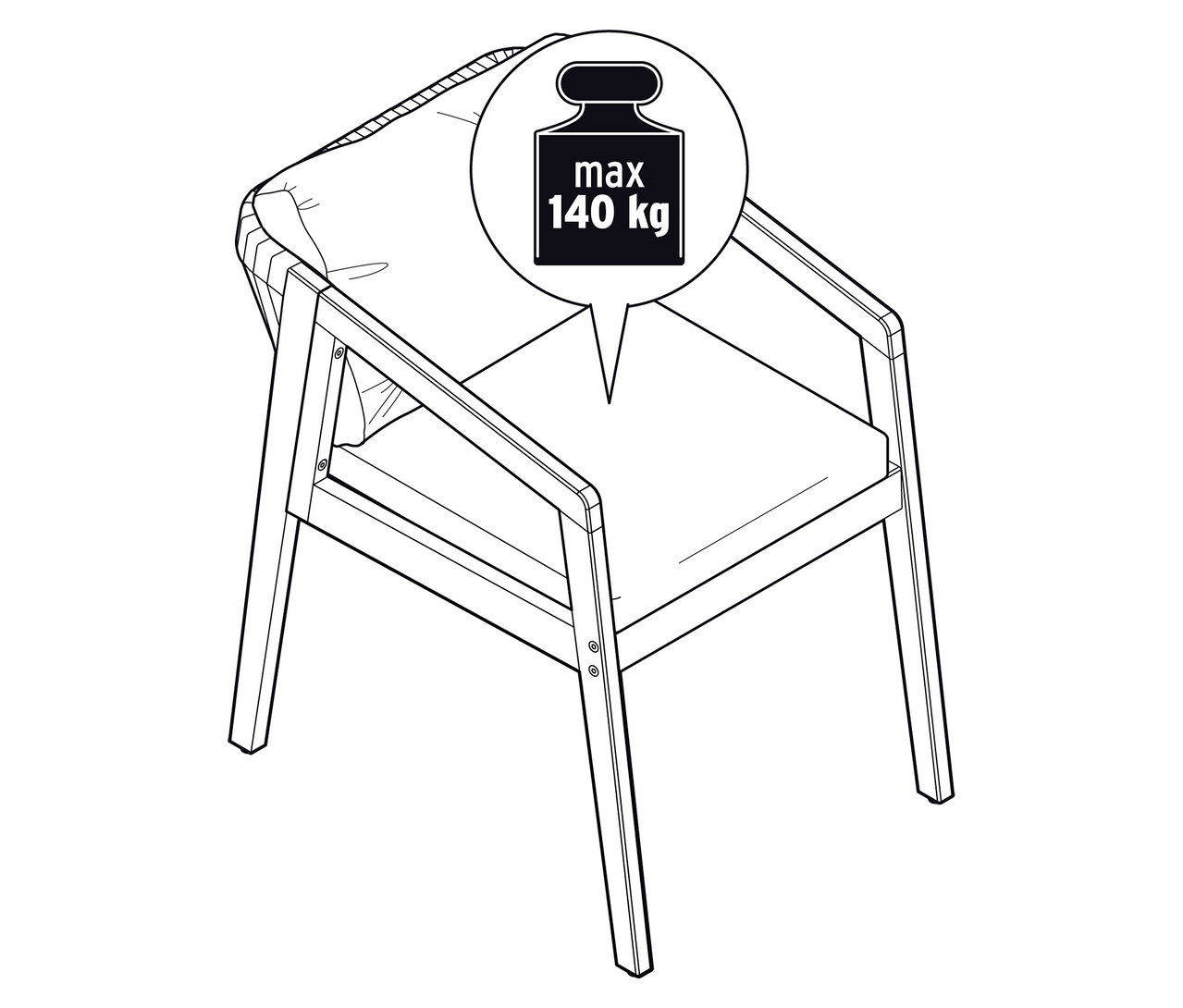 Ilustracja klasycznego krzesła ogrodowego z ograniczeniem wagi.