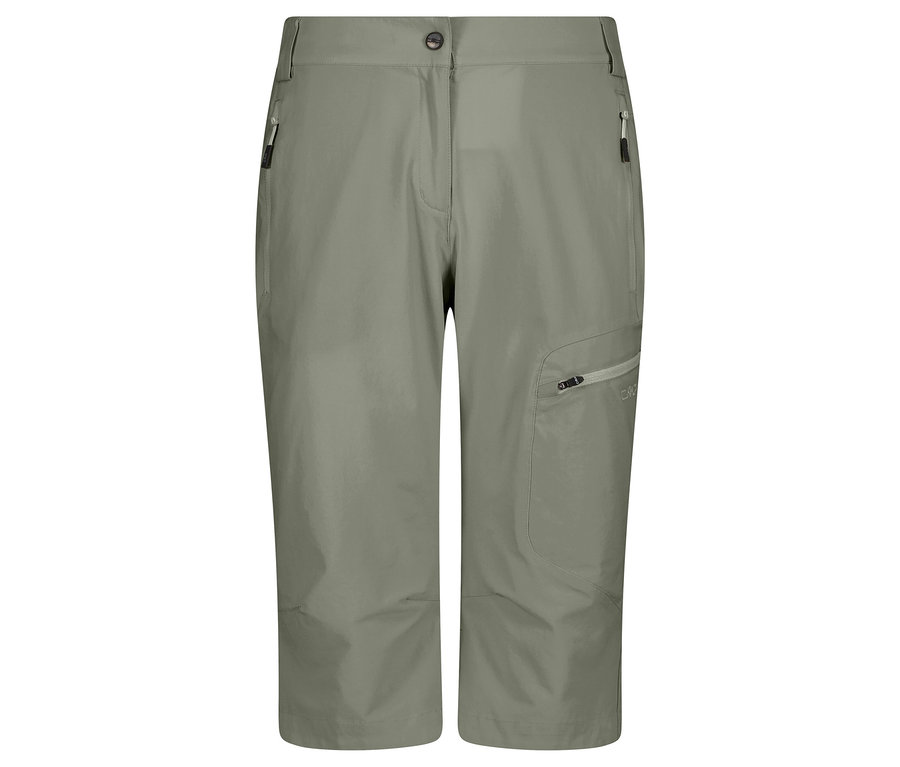 Szare damskie spodnie typu capri CMP wykonane ze stretch nylonu z kieszeniami na zamek.