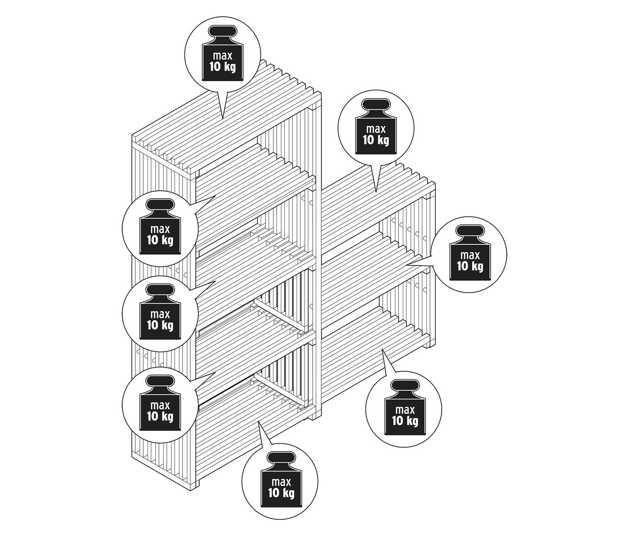 Rysunek rozsuwanego regału "FLEKSIBEL" z oznaczeniami wagowymi.