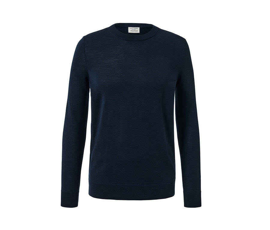 Granatowy sweter z wełny merino.