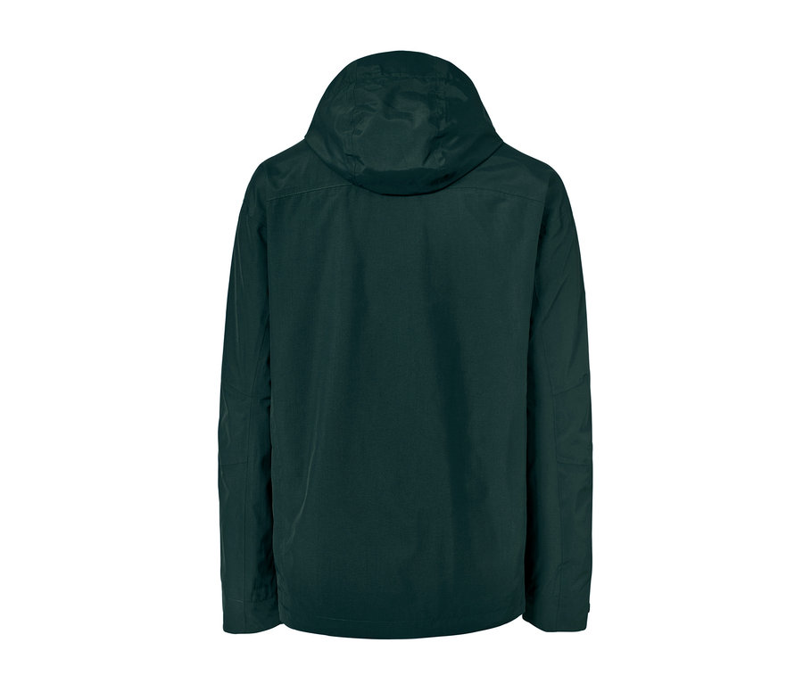 Widok z tyłu kurtki outdoorowej.