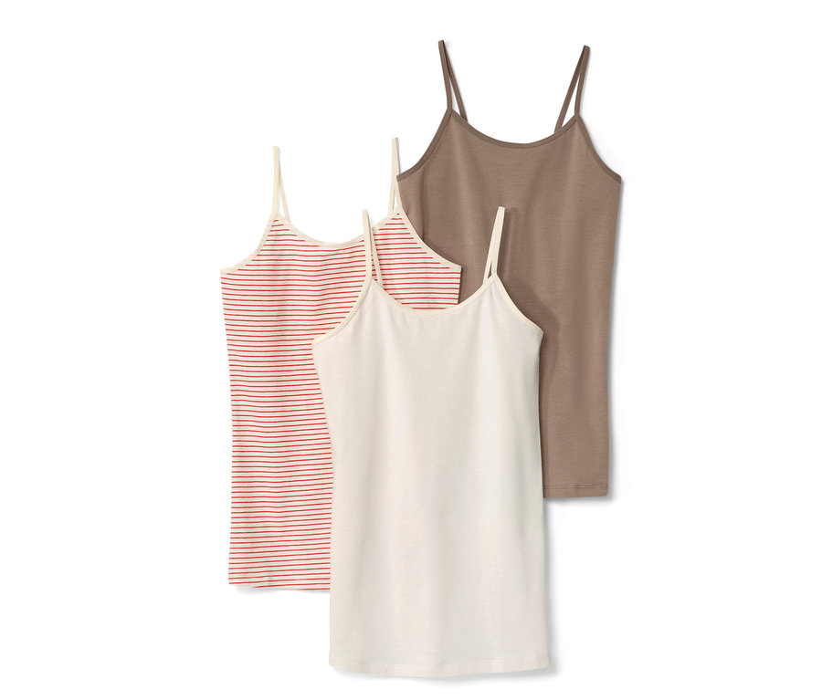 Podkoszulki, 3 sztuki: w paski czerwono-białe, biały i brązowy.