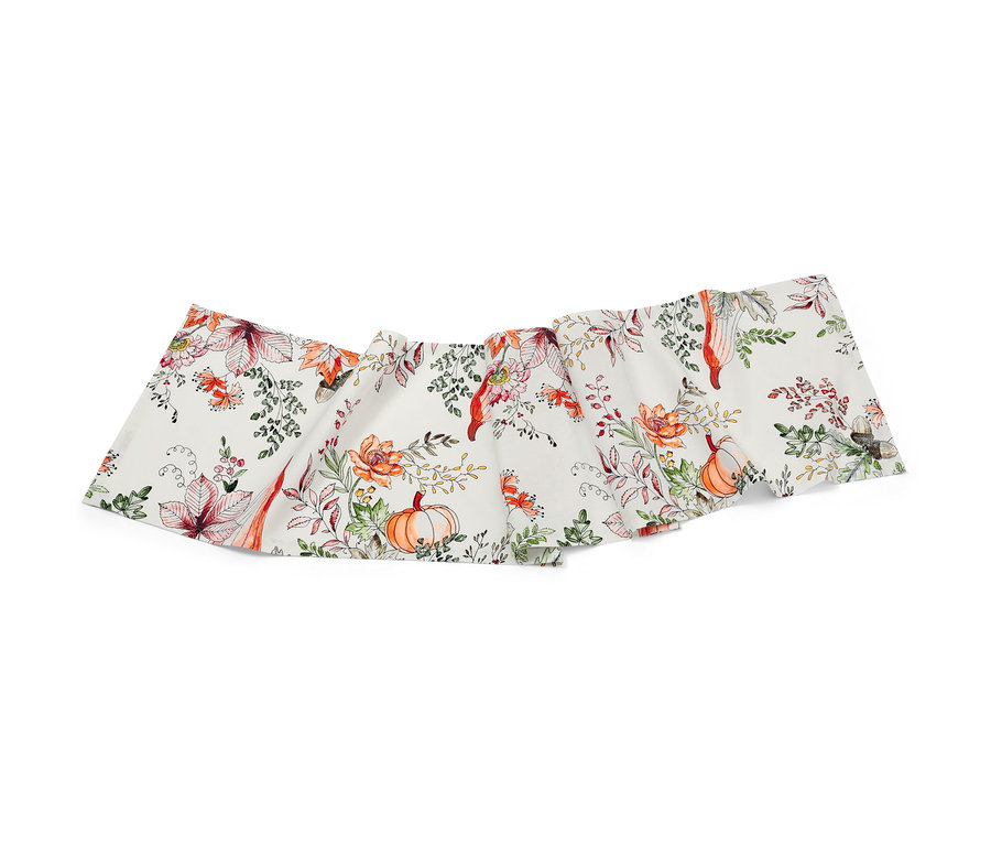 Bieżnik ze wzorem dyni i liści w jesiennym stylu.