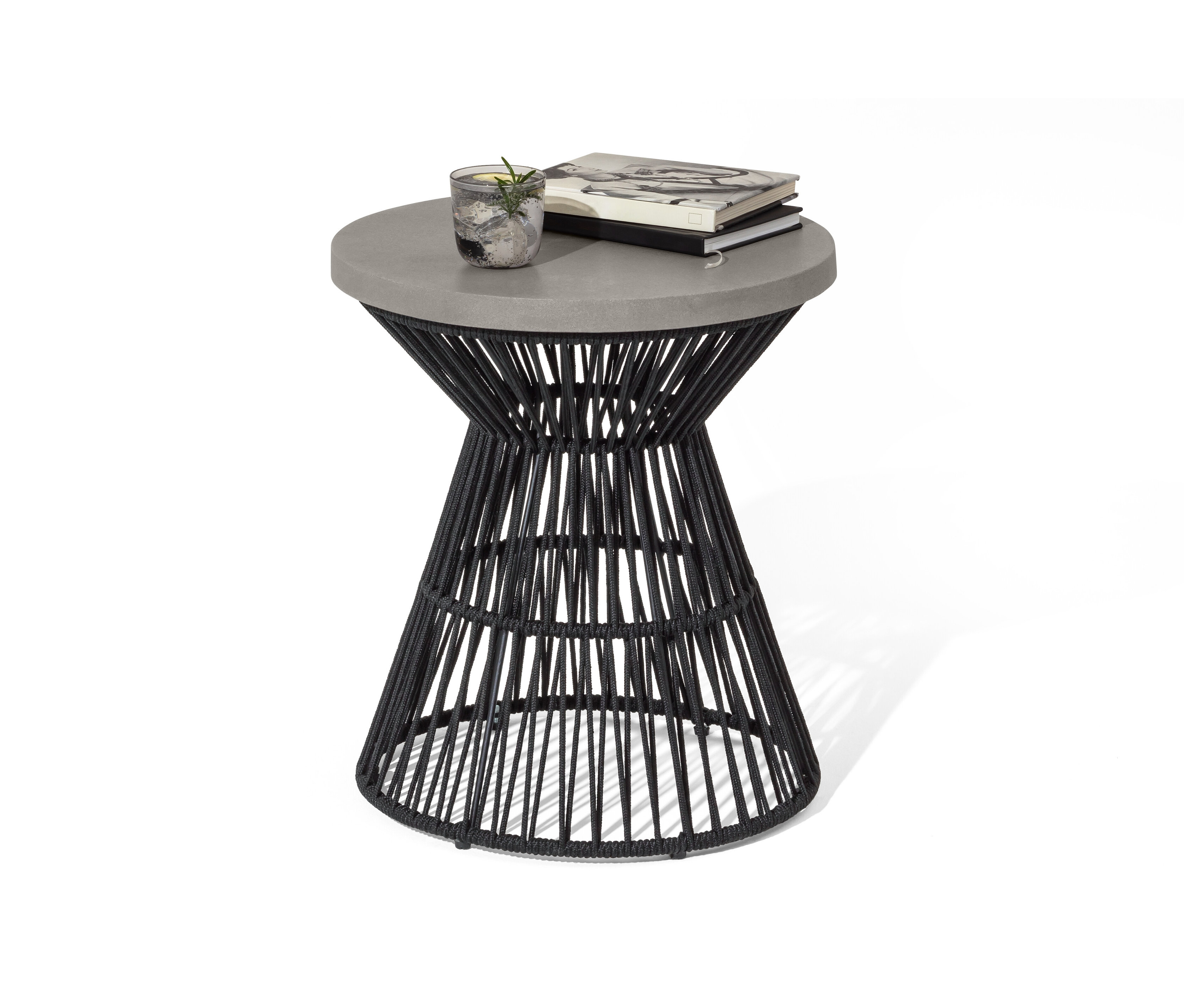 Tchibo - Stolik z policementowym blatem i plecionką tekstylną - kolor: czarny/szary