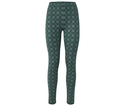Zielone legginsy z jasnozielonym kwiatowym wzorem.