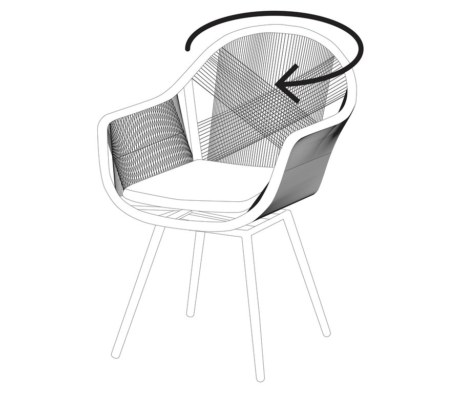 Widok z góry krzesła z ruchem obrotowym wskazanym strzałką.