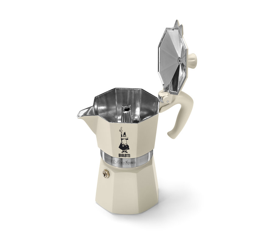 Otwarta kremowa kawiarka do espresso »Bialetti Moka Express« 190 ml.