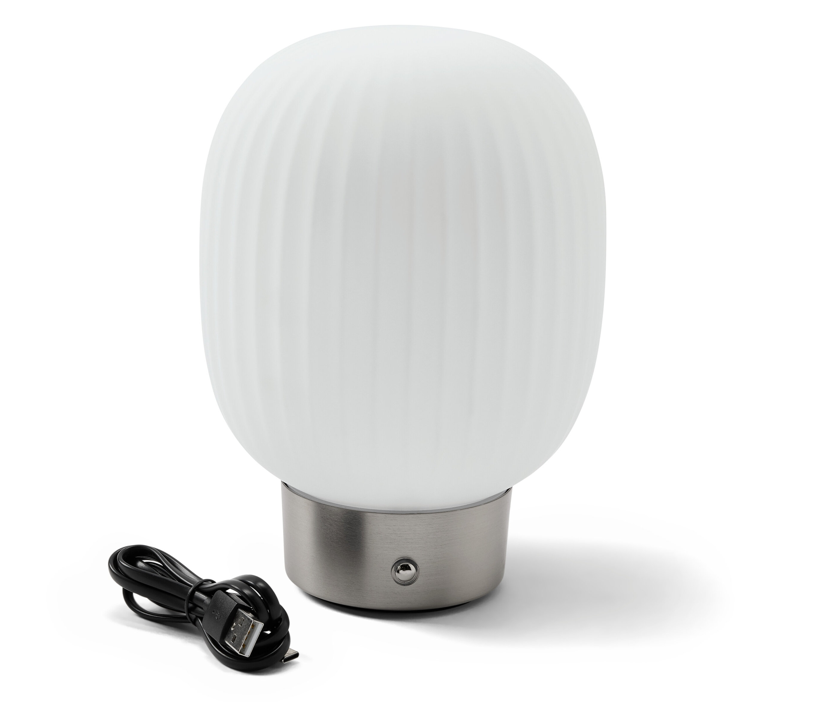 Tchibo - Akumulatorowa lampa stołowa LED ze szklanym abażurem - kolor: srebrny/biały