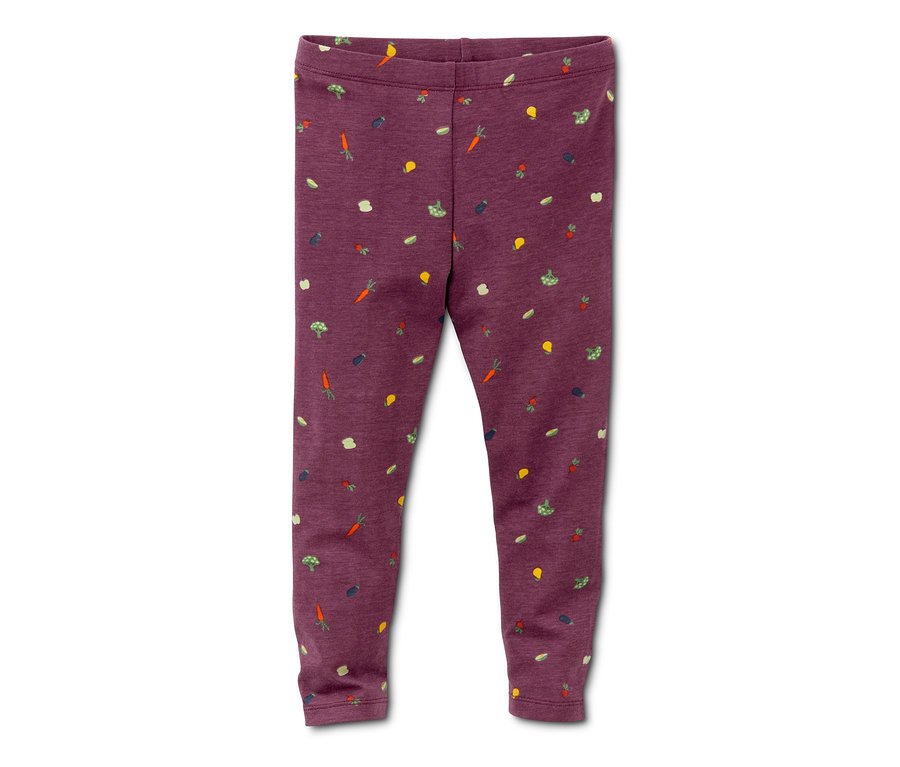 Fioletowe legginsy z nadrukiem warzyw, 2 pary.