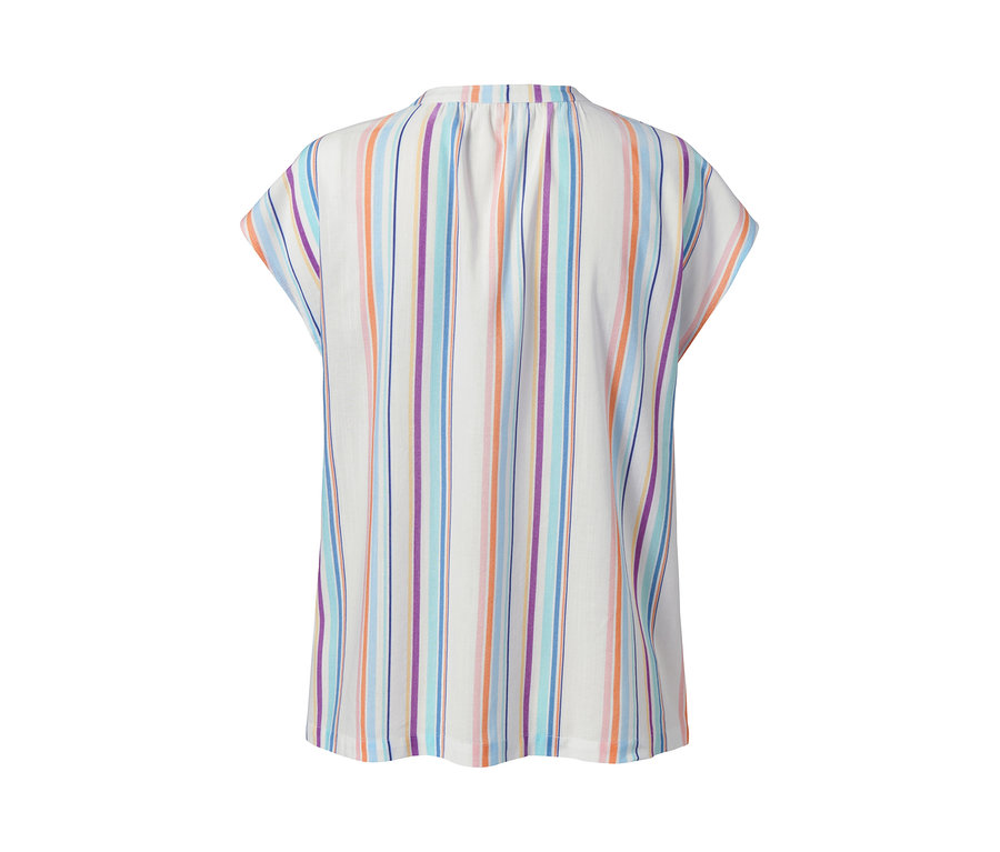 Tkana bluzka w paski z krótkim rękawem.