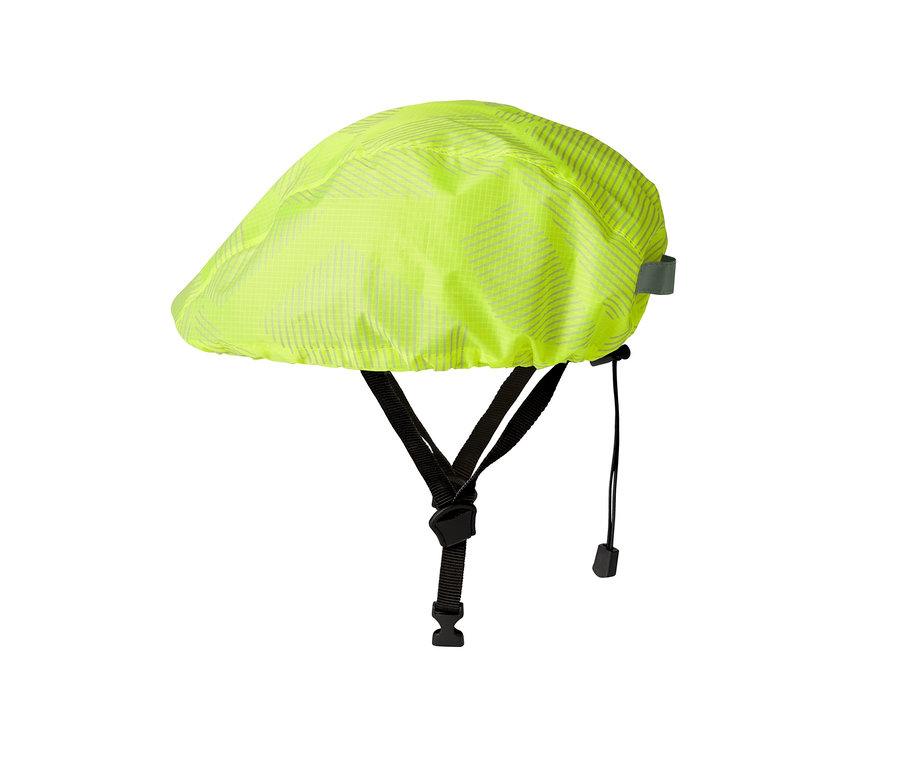 Kask rowerowy z pokrowcem przeciwdeszczowym na kask rowerowy.