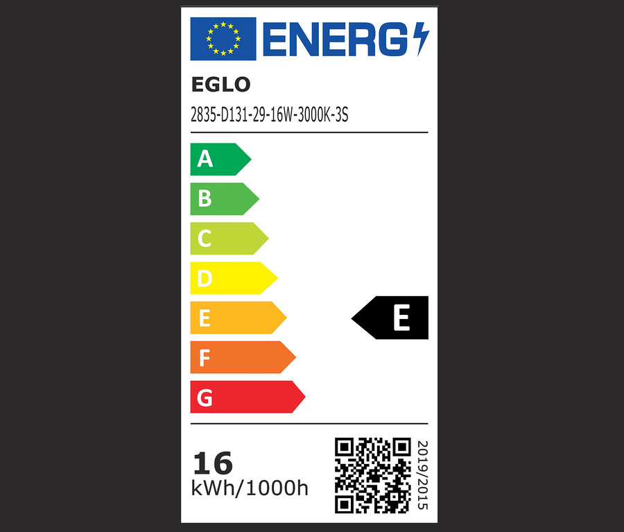 Etykieta energetyczna lampy ściennej lub sufitowej LED.