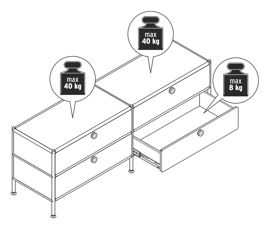 Niska szafka metalowa »CN3« z 4 szufladami, jedna szuflada jest otwarta.